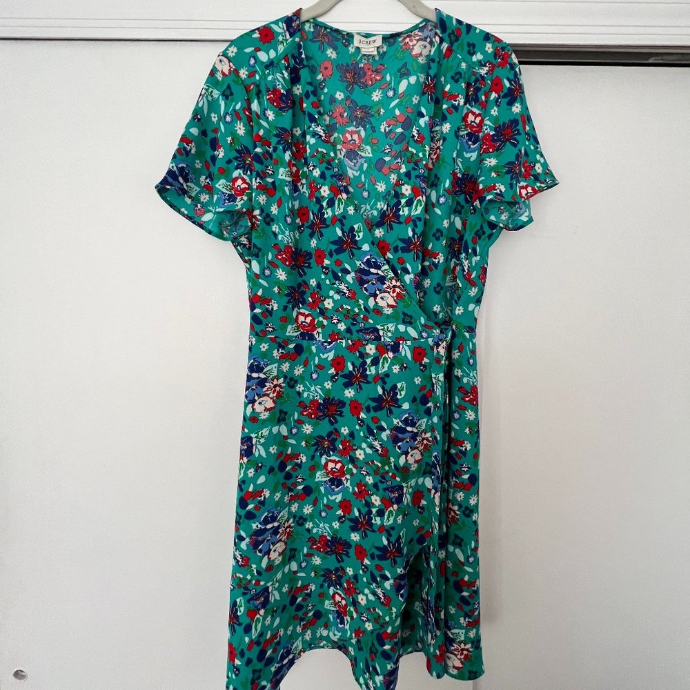 JCrew Teal Floral Wrap Dress - LIKE NEW!